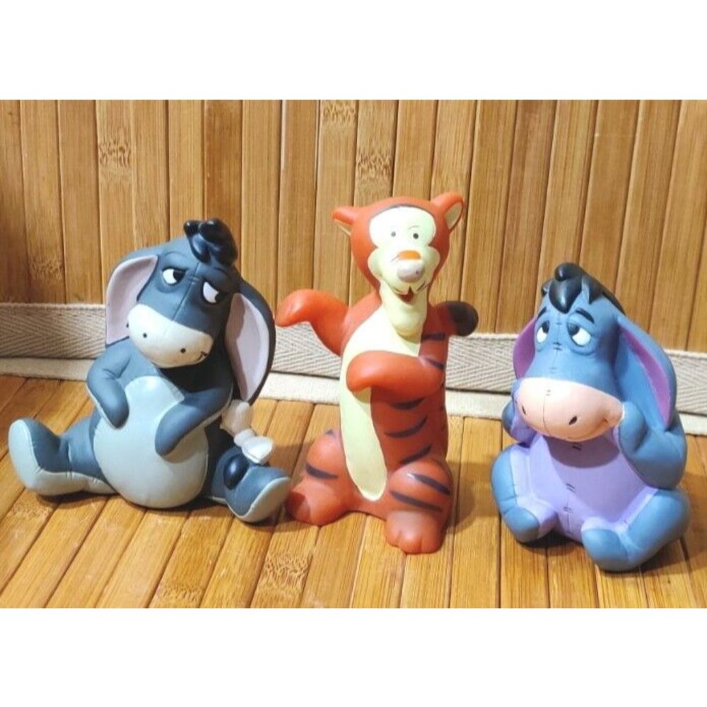 3 Vtg Disney Eeyore & Tiger Rubber Squish Toy